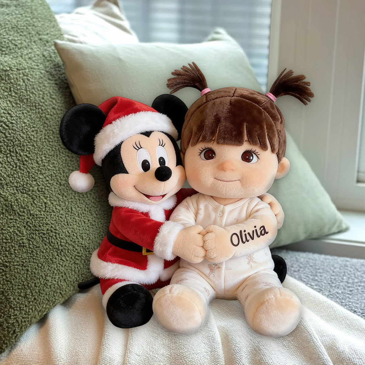 Kid & Christmas Cartoon Character - Personalized Mouse Premium Faux Fur Pillow