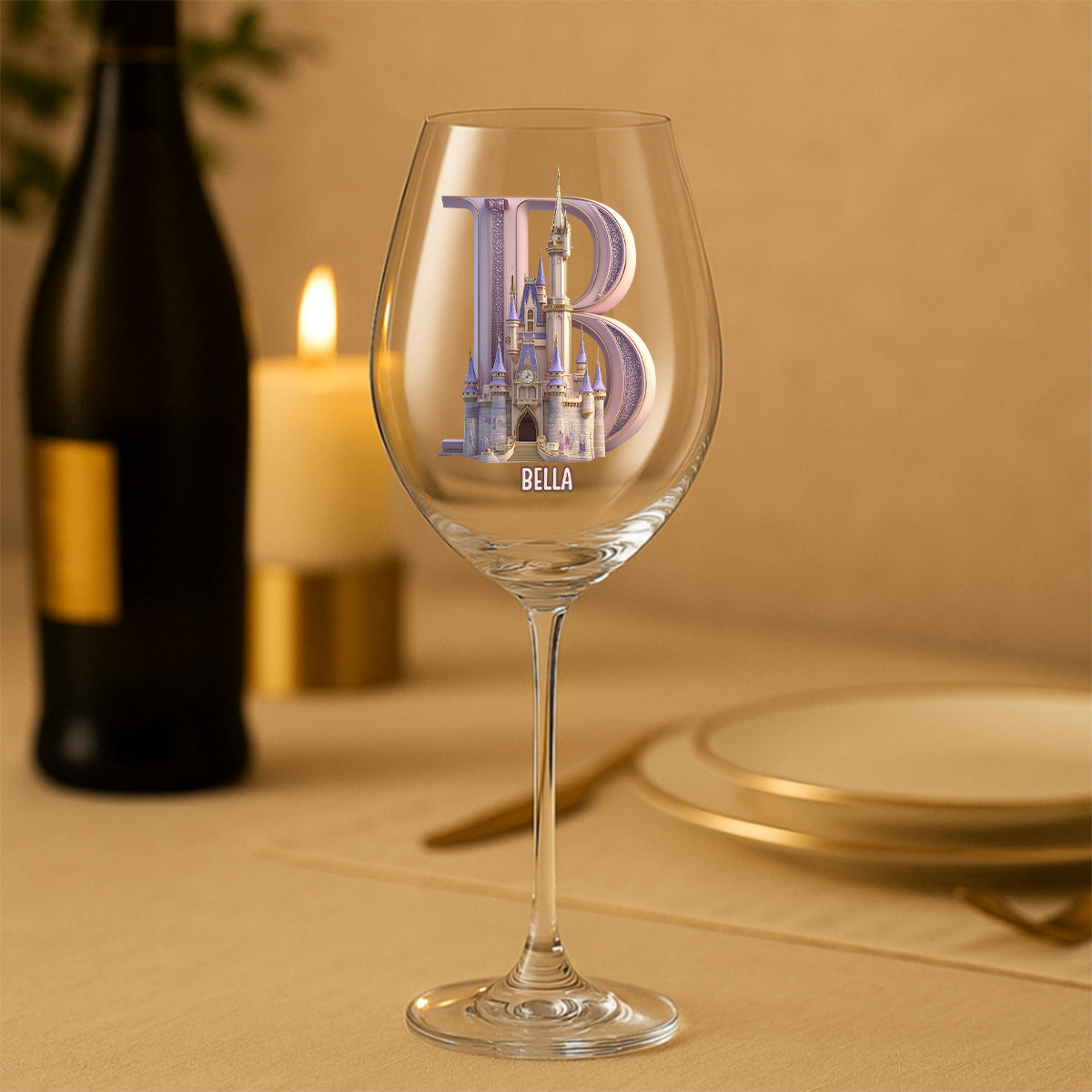 Magical Castle Custom Letter Alphabet - Personalized Mouse Wine Glass With Long Stem