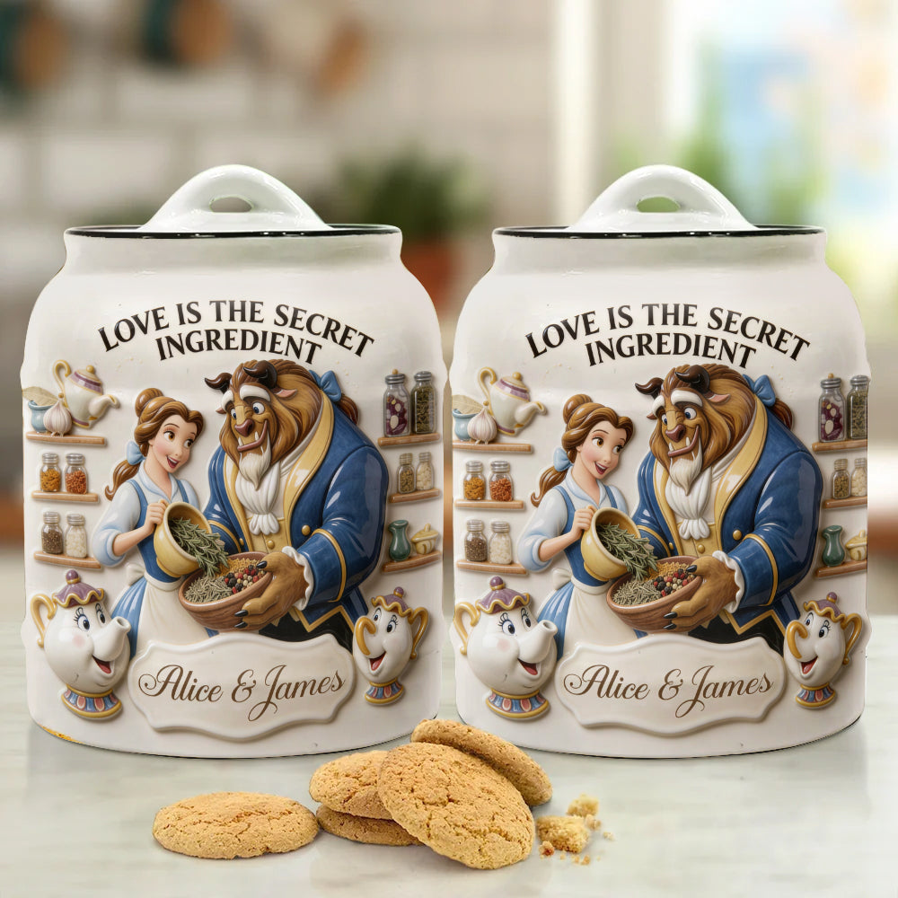 Love Is The Secret Ingredient - Personalized Beauty And The Beast Cookie Jar