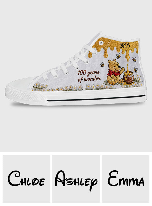 100 Years Of Wonder - Personalized Yellow Bear High Top Shoes