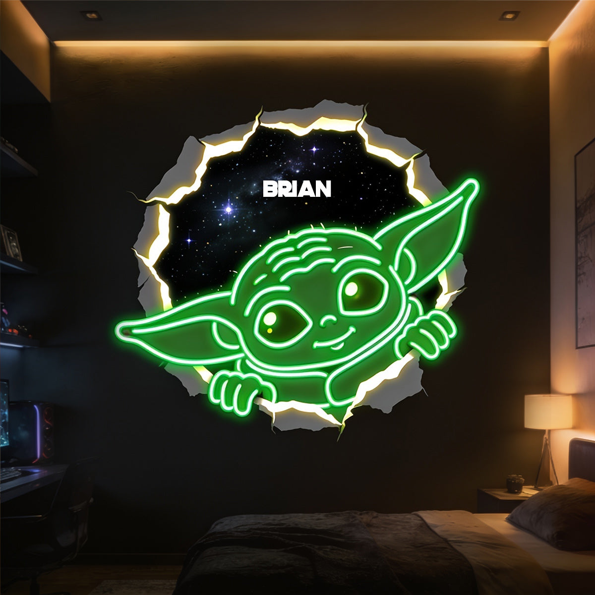 Green Space Baby, Baby The Yoda - Personalized The Force Neon LED Light Sign