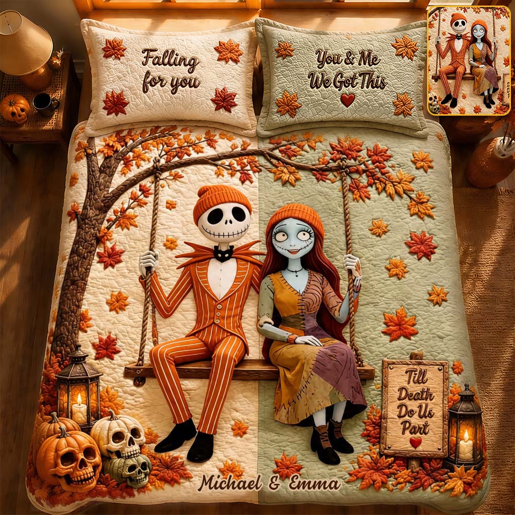 Nightmare Couple Fans Gift, Autumn Vibes - Personalized Nightmare Quilt Set