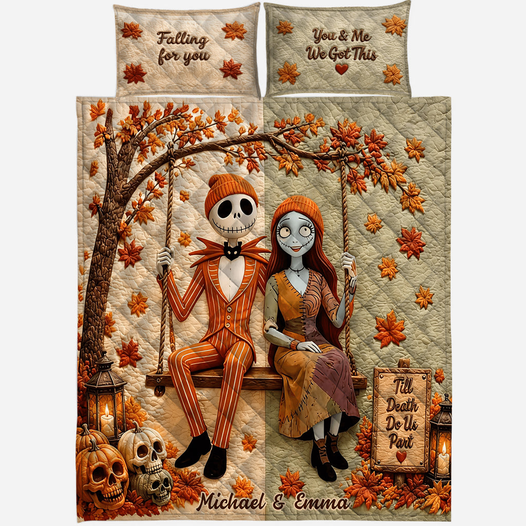 Nightmare Couple Fans Gift, Autumn Vibes - Personalized Nightmare Quilt Set