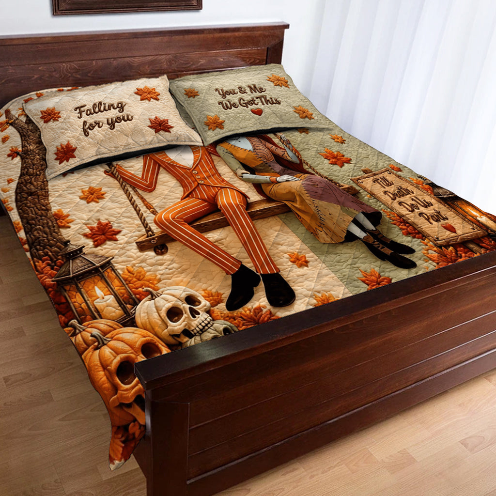 Nightmare Couple Fans Gift, Autumn Vibes - Personalized Nightmare Quilt Set