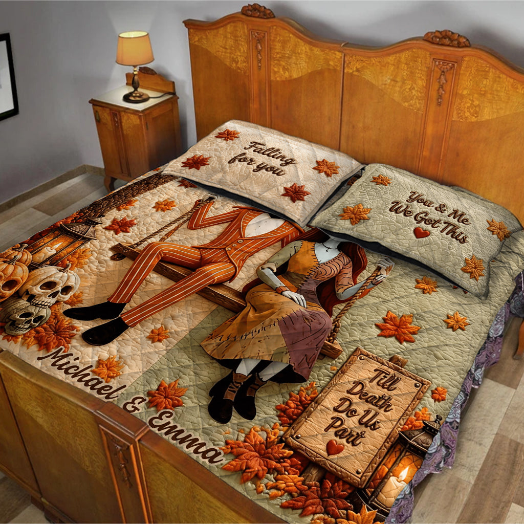 Nightmare Couple Fans Gift, Autumn Vibes - Personalized Nightmare Quilt Set