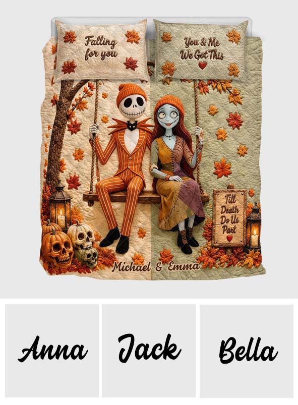 Nightmare Couple Fans Gift, Autumn Vibes - Personalized Nightmare Quilt Set