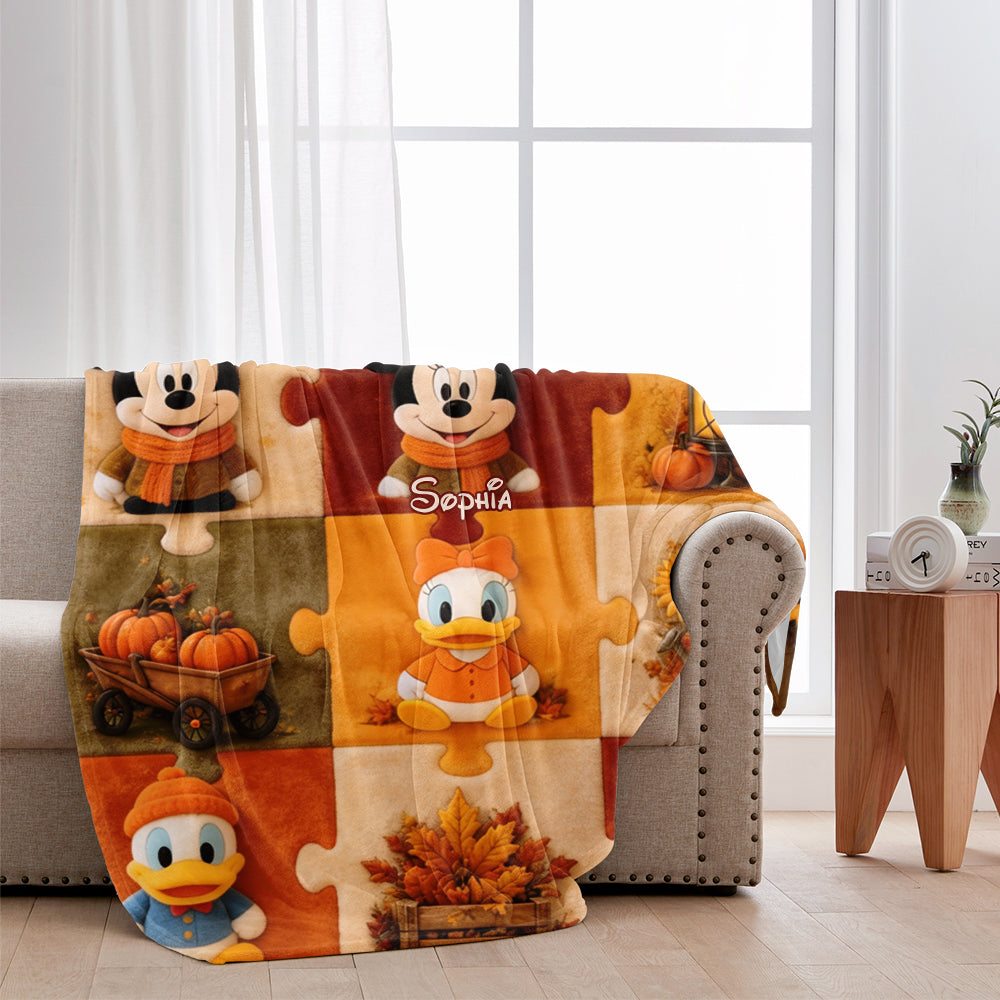 Autumn Vibes, Cartoon Mouse Fans Gift - Personalized Mouse Blanket