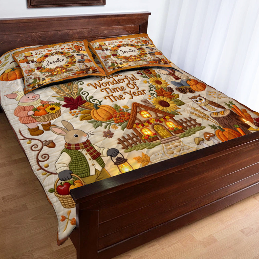 It's The Most Beautiful Time Of The Year - Personalized Yellow Bear Quilt Set