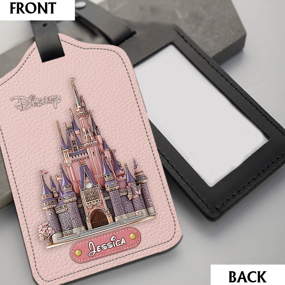 Magical Day Custom Name - Personalized Mouse Leather Luggage Tag & Passport Holder