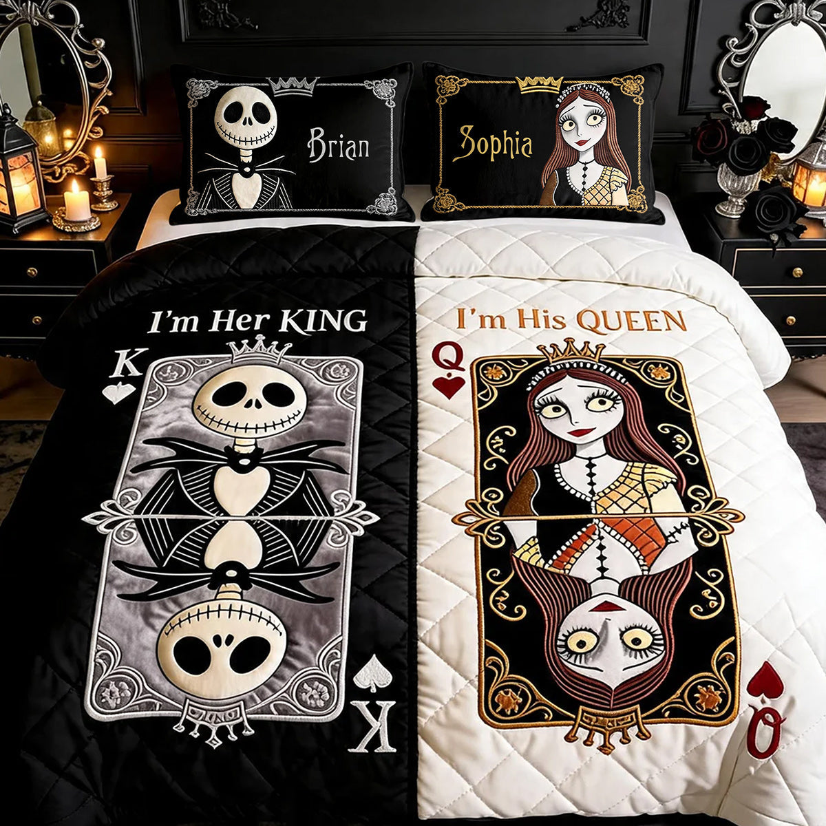 Her King His Queen - Personalized Nightmare Quilt Set