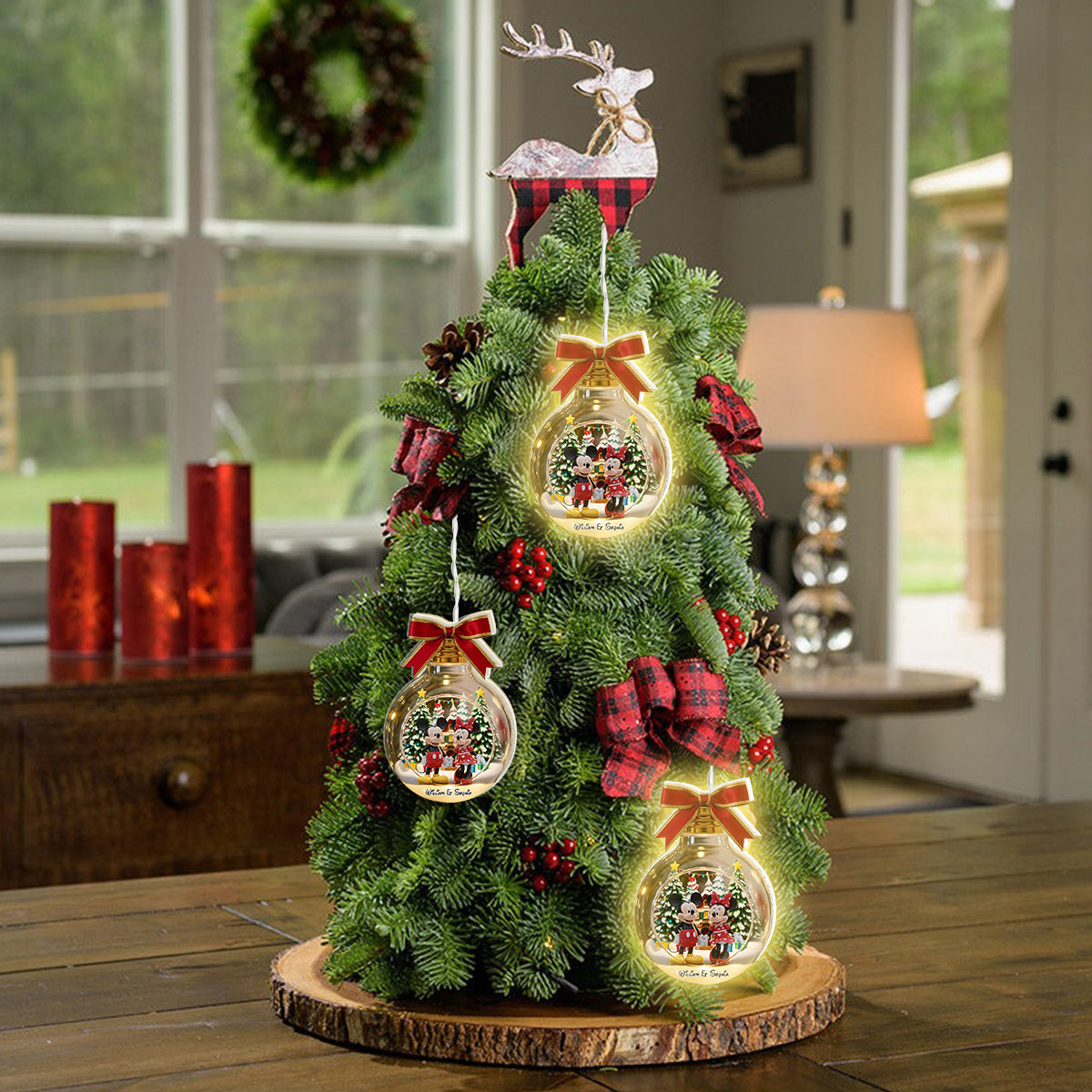 Merry Christmas Big Ears Duo - Personalized Mouse LED Light Ornament