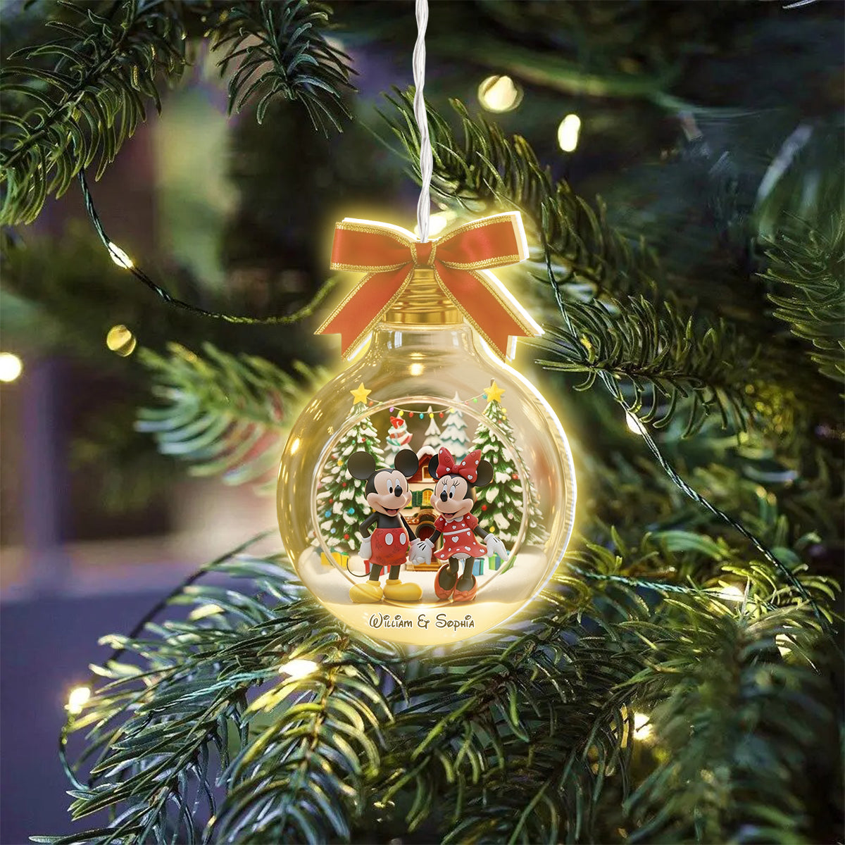 Merry Christmas Big Ears Duo - Personalized Mouse LED Light Ornament