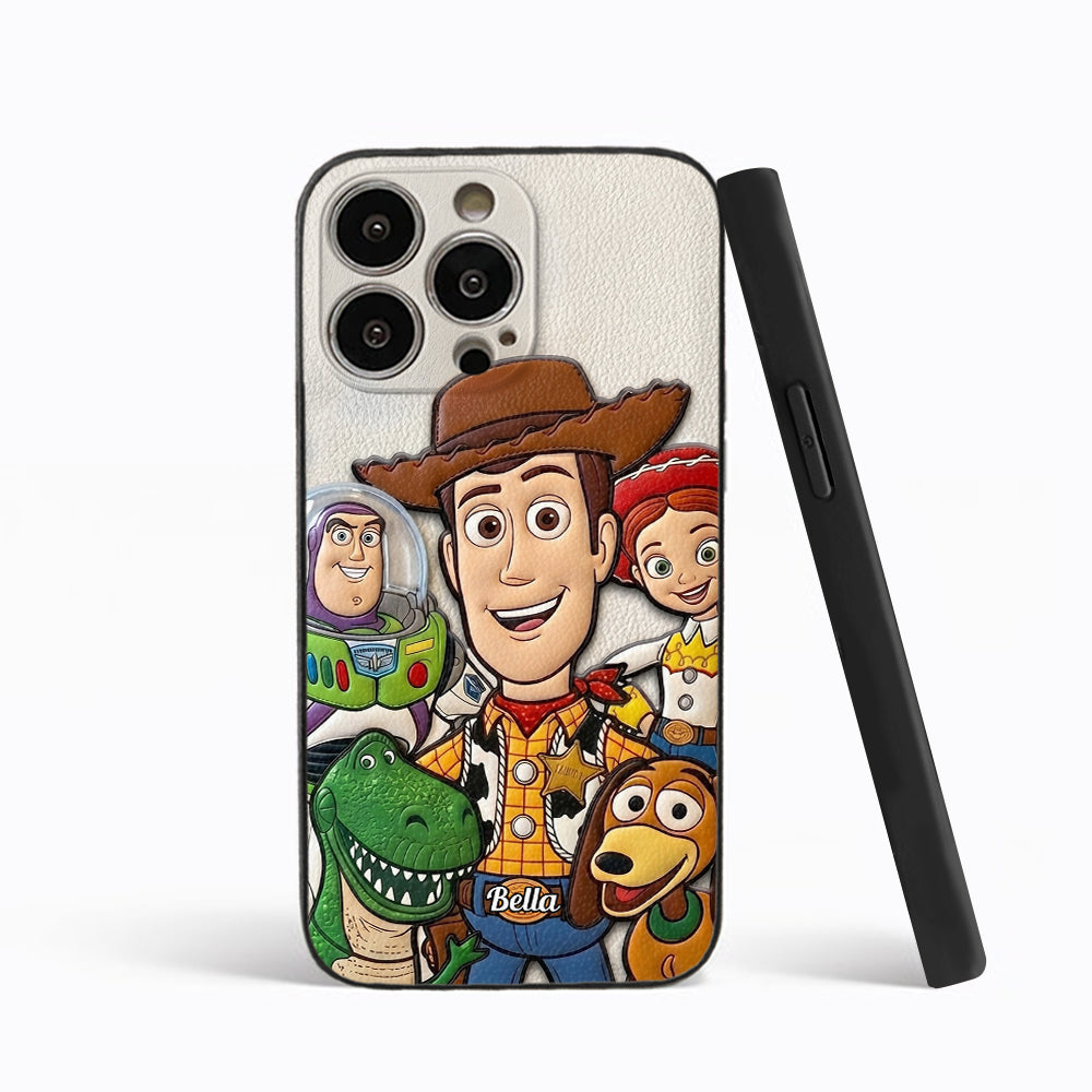 Galaxy And Western Buddy Toy - Personalized Movie For Kids 3D Embossed Leather Phone Case