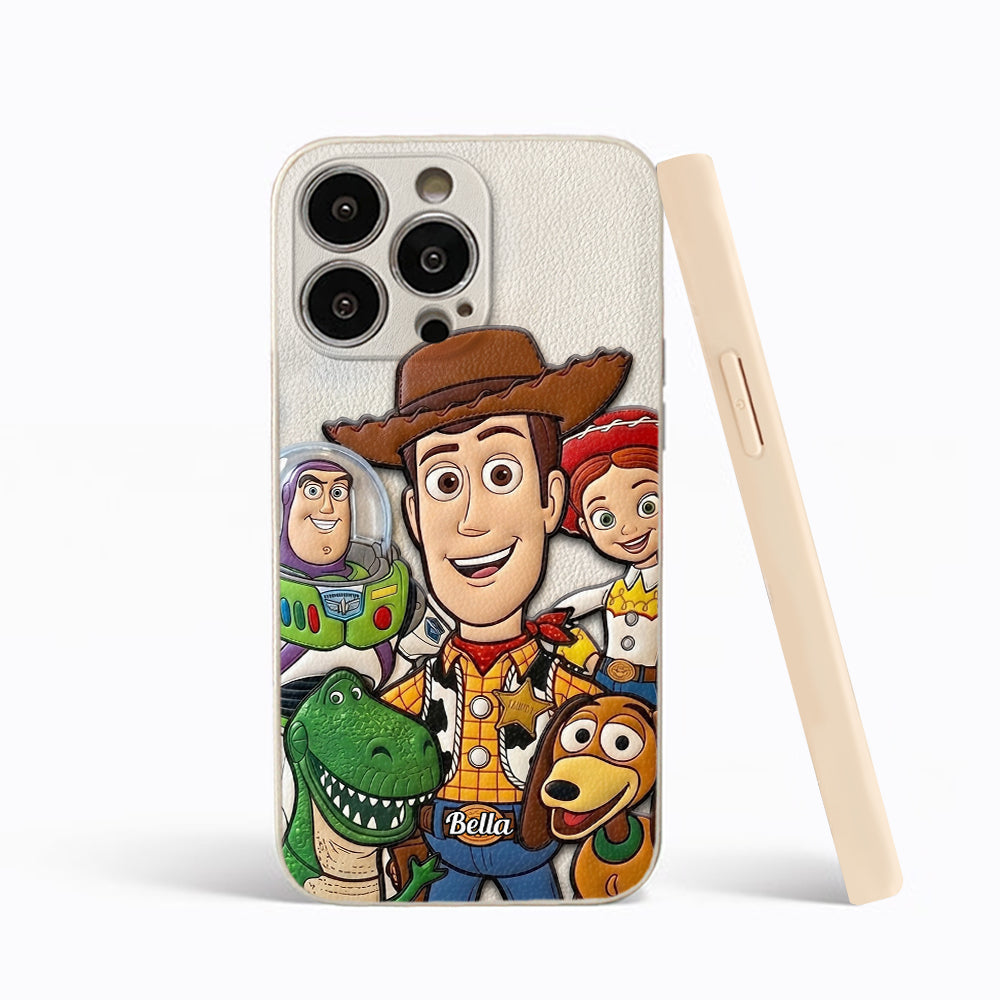 Galaxy And Western Buddy Toy - Personalized Movie For Kids 3D Embossed Leather Phone Case