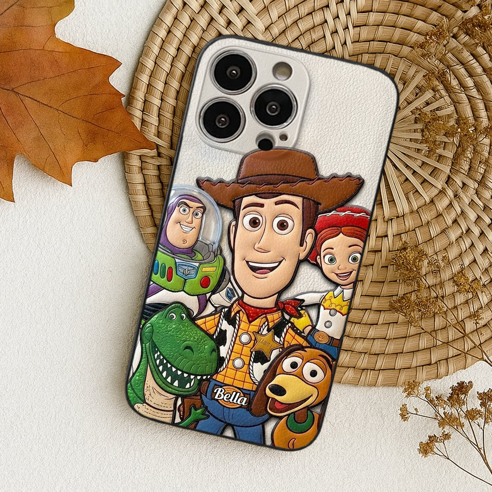 Galaxy And Western Buddy Toy - Personalized Movie For Kids 3D Embossed Leather Phone Case