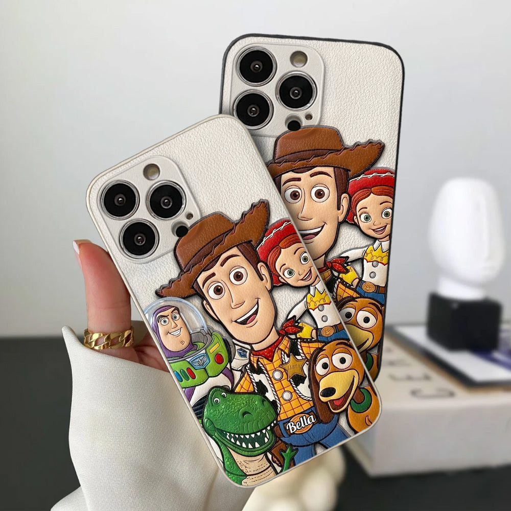 Galaxy And Western Buddy Toy - Personalized Movie For Kids 3D Embossed Leather Phone Case