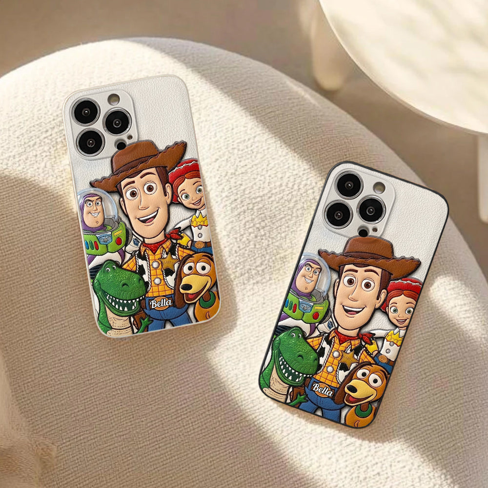 Galaxy And Western Buddy Toy - Personalized Movie For Kids 3D Embossed Leather Phone Case