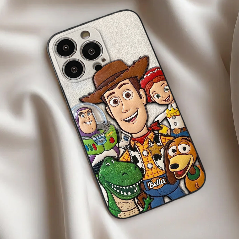 Galaxy And Western Buddy Toy - Personalized Movie For Kids 3D Embossed Leather Phone Case