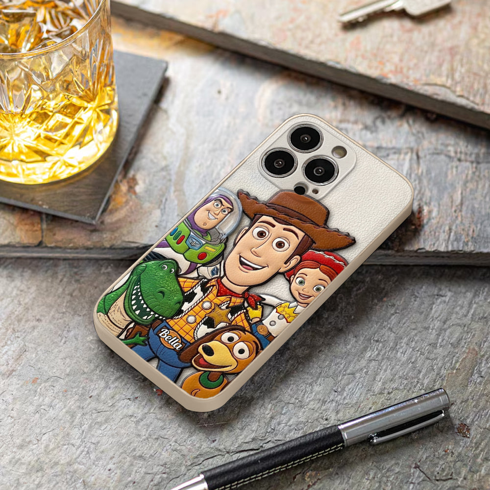 Galaxy And Western Buddy Toy - Personalized Movie For Kids 3D Embossed Leather Phone Case
