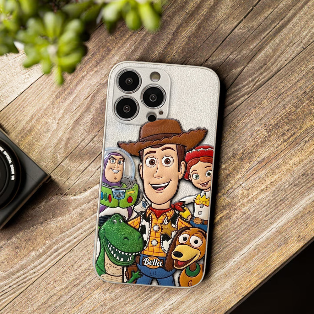 Galaxy And Western Buddy Toy - Personalized Movie For Kids 3D Embossed Leather Phone Case