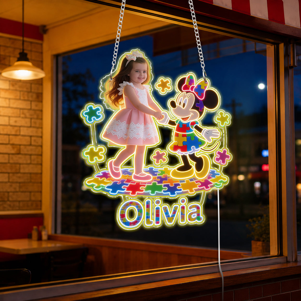 Autism Support Cartoon Puzzle - Personalized Autism Awareness Neon LED Light Sign