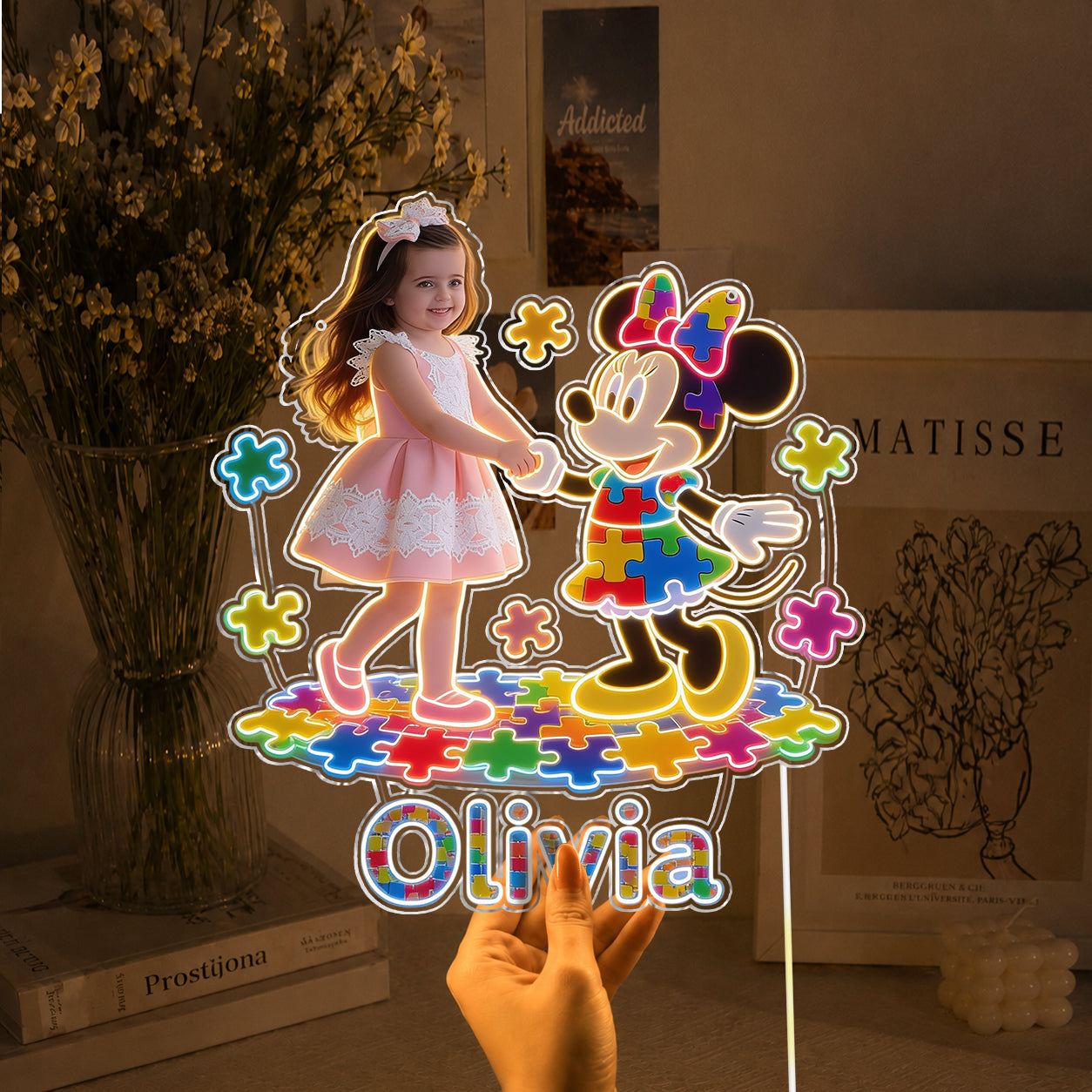 Autism Support Cartoon Puzzle - Personalized Autism Awareness Neon LED Light Sign
