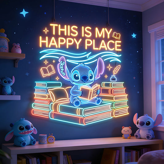 Cartoon Alien Book Lover - Personalized Ohana Neon LED Light Sign