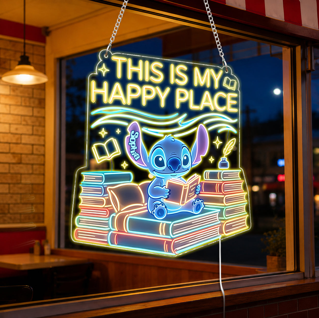 Cartoon Alien Book Lover - Personalized Ohana Neon LED Light Sign