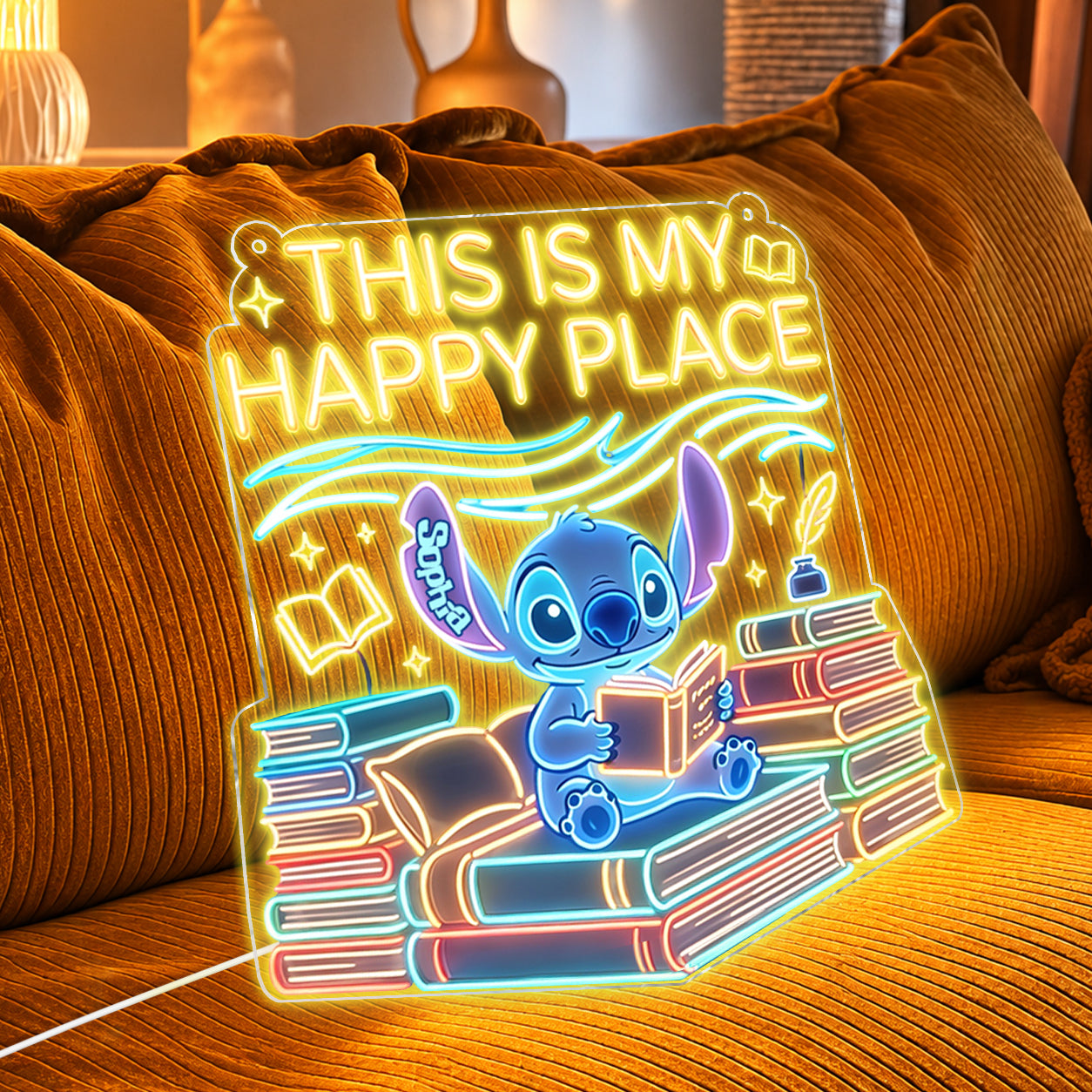 Cartoon Alien Book Lover - Personalized Ohana Neon LED Light Sign