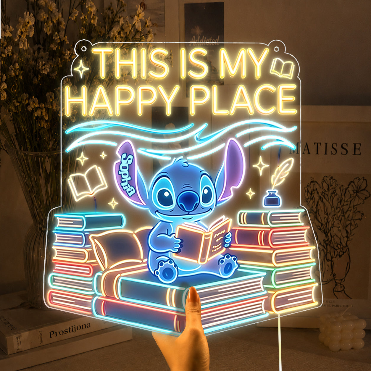 Cartoon Alien Book Lover - Personalized Ohana Neon LED Light Sign