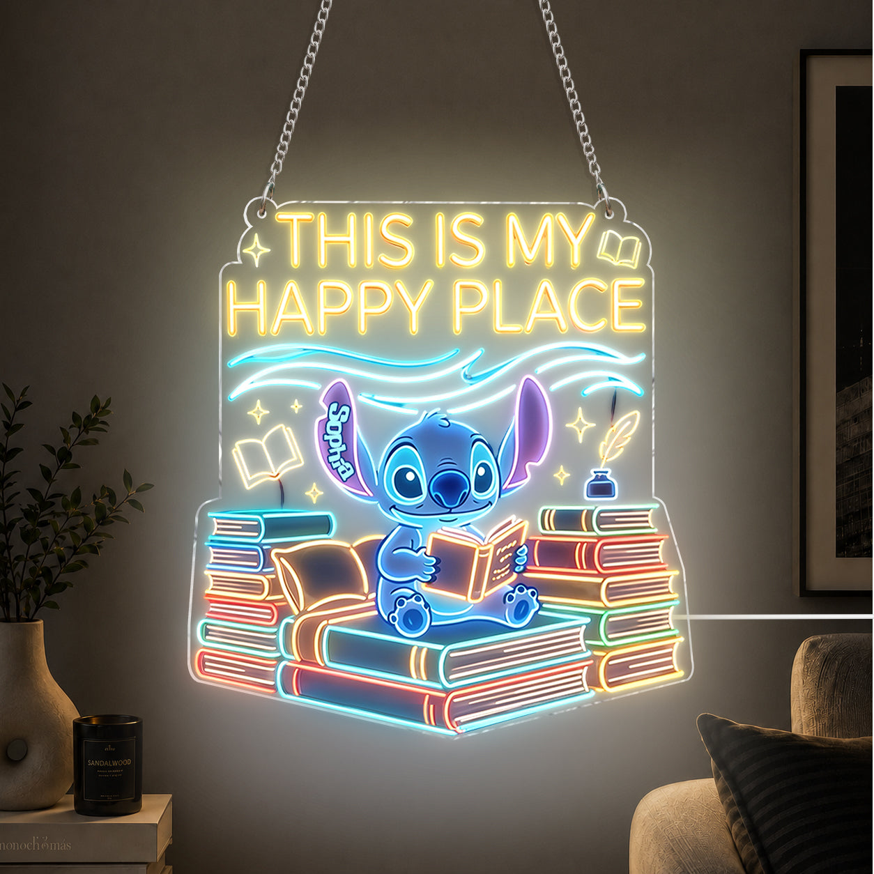 Cartoon Alien Book Lover - Personalized Ohana Neon LED Light Sign