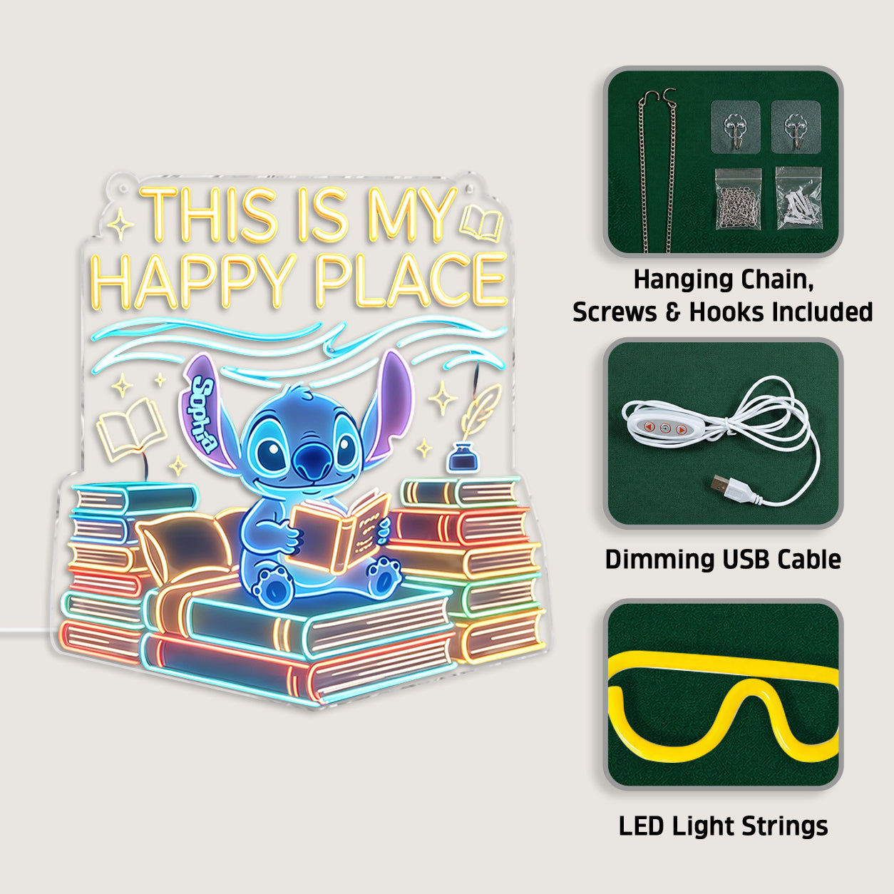Cartoon Alien Book Lover - Personalized Ohana Neon LED Light Sign