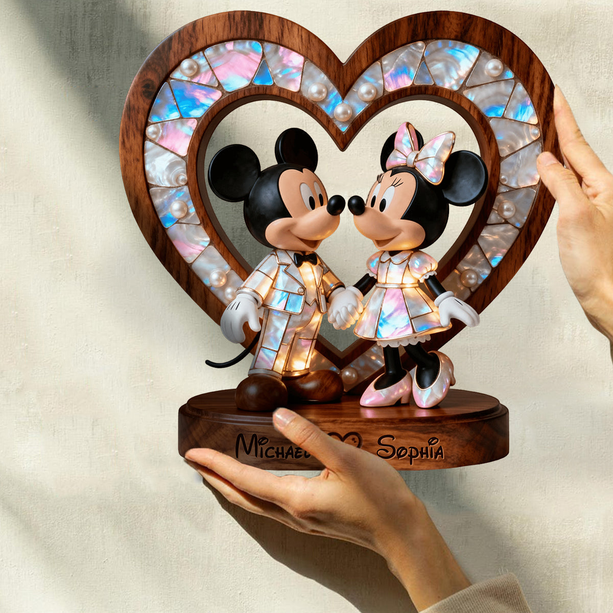Mother Of Pearl Styled Mouse Couple - Personalized Mouse Custom Shaped Wood Plaque