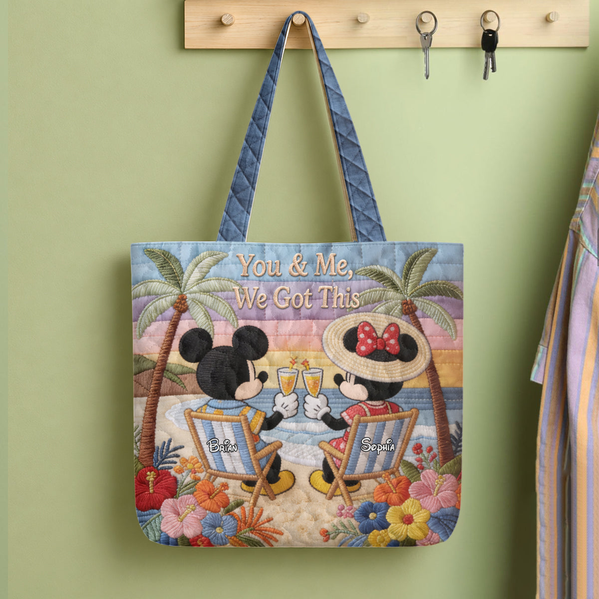 It's Beach Time - Personalized Mouse Quilted Tote Bag
