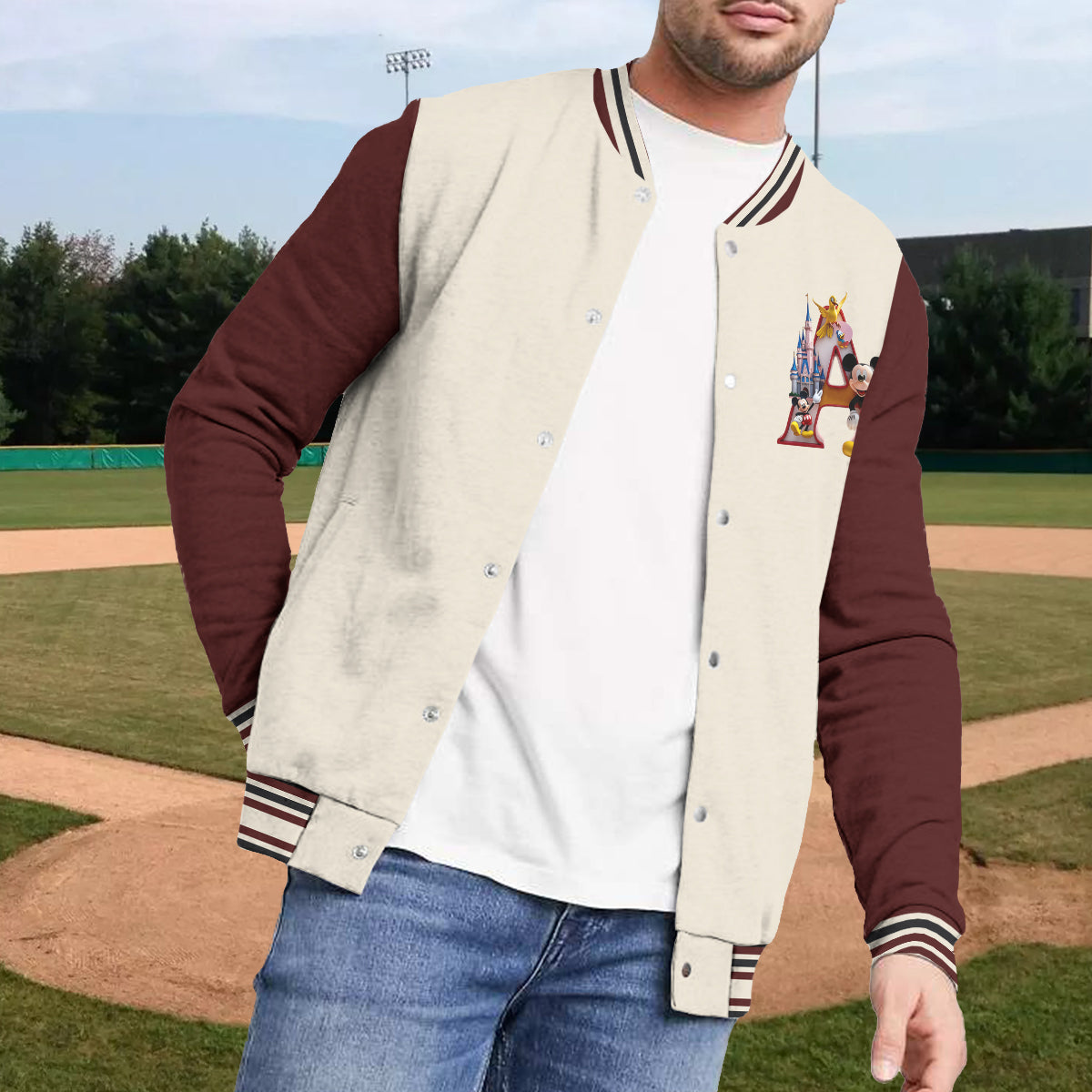 Custom Initial Magical World - Personalized Mouse Varsity Jacket