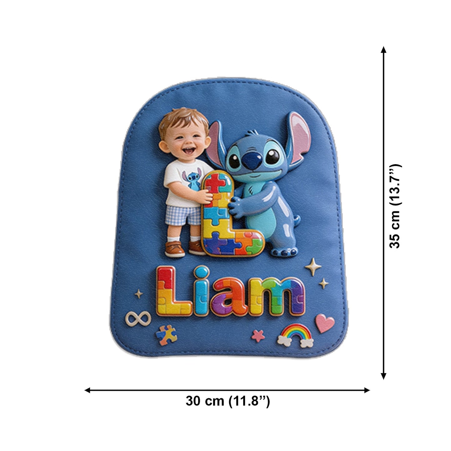 Autism Support Cartoon Puzzle Toy - Personalized Autism Awareness Changeable Leather Patch Backpack