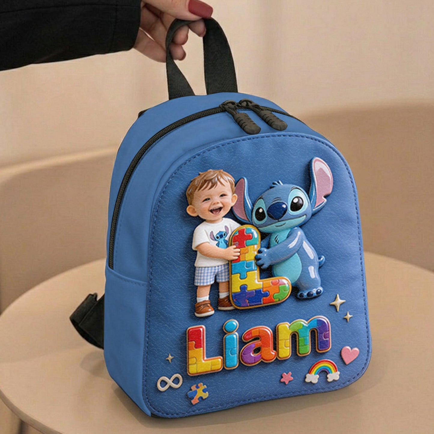 Autism Support Cartoon Puzzle Toy - Personalized Autism Awareness Changeable Leather Patch Backpack