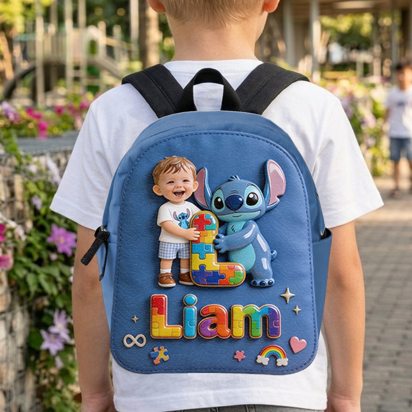 Autism Support Cartoon Puzzle Toy - Personalized Autism Awareness Changeable Leather Patch Backpack