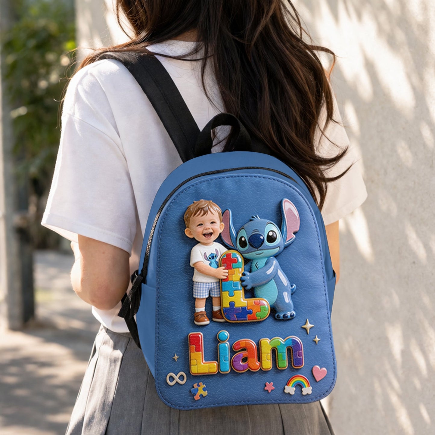 Autism Support Cartoon Puzzle Toy - Personalized Autism Awareness Changeable Leather Patch Backpack