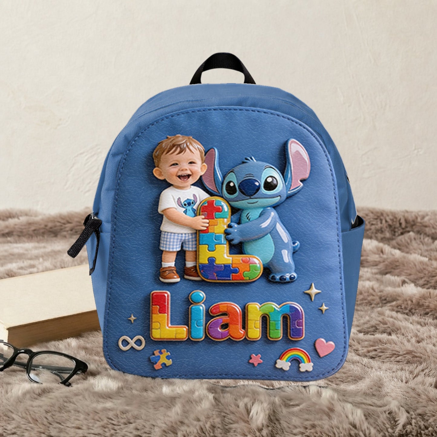 Autism Support Cartoon Puzzle Toy - Personalized Autism Awareness Changeable Leather Patch Backpack