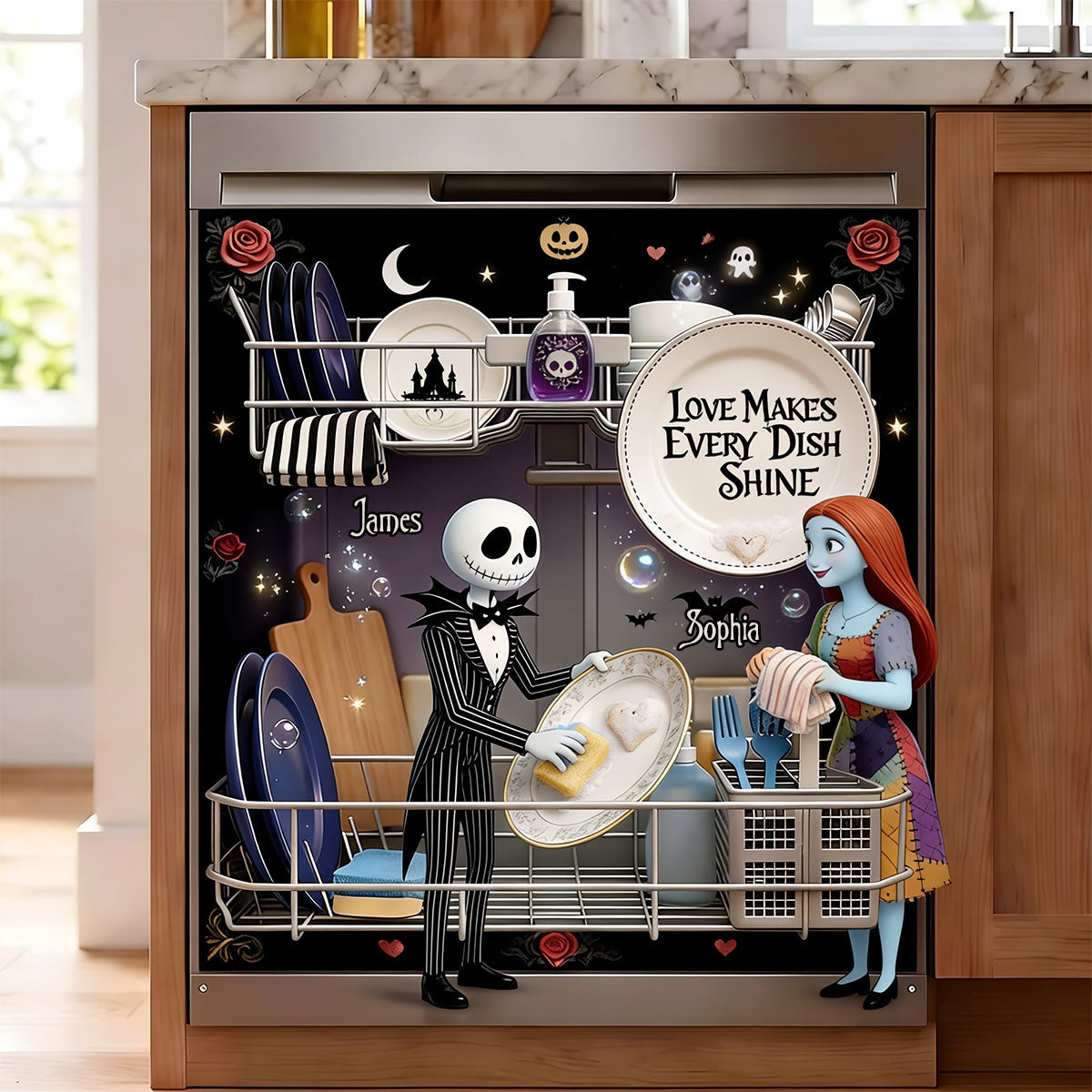 Love Makes Every Dish Shine - Personalized Nightmare Dishwasher Cover