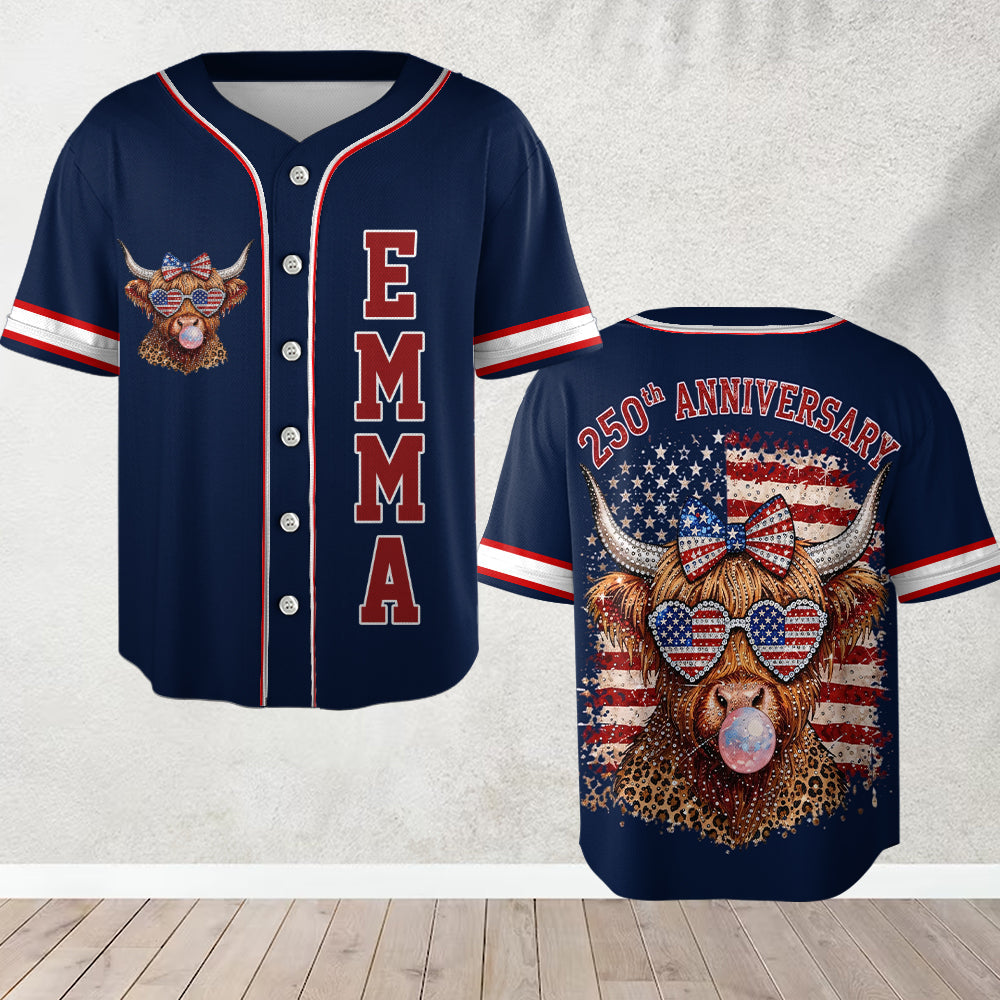 Patriotic Highland Cow - Personalized Highland Cow Baseball Jersey