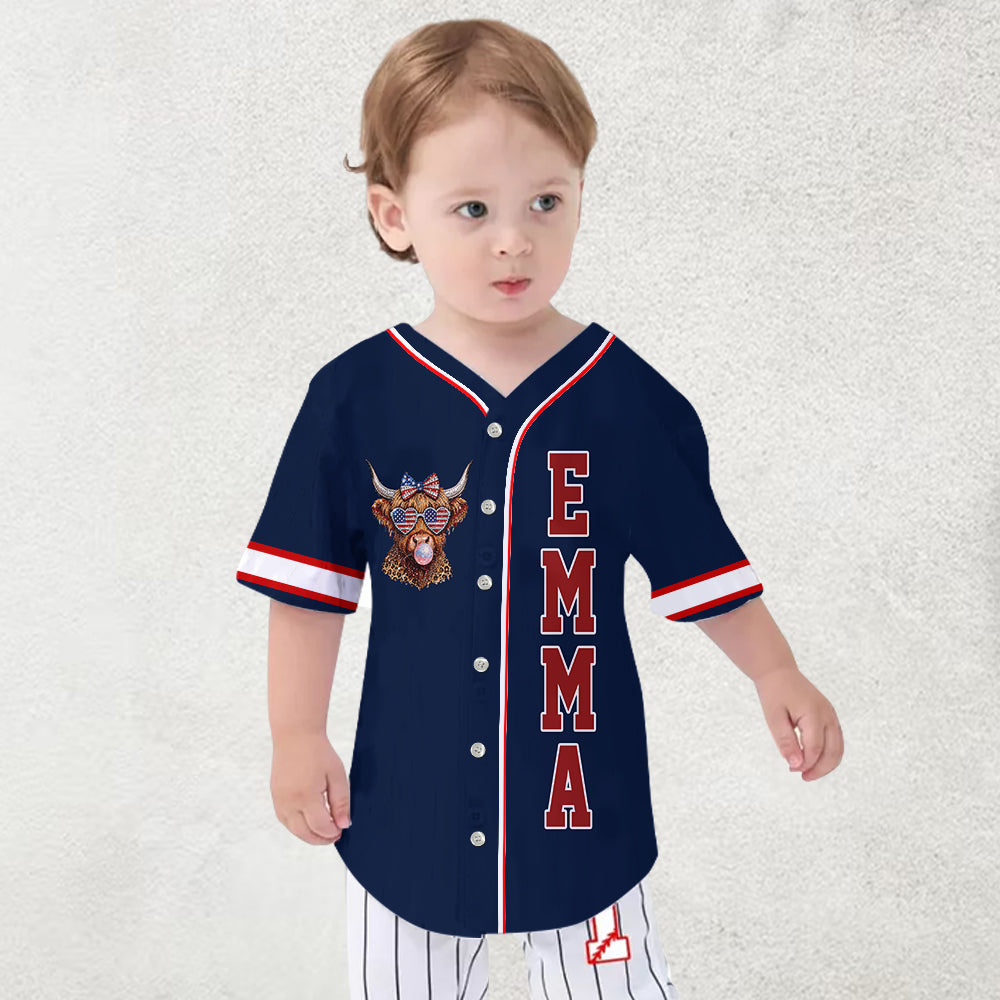 Patriotic Highland Cow - Personalized Highland Cow Baseball Jersey