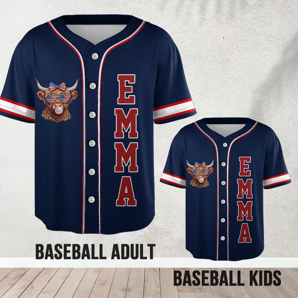 Patriotic Highland Cow - Personalized Highland Cow Baseball Jersey