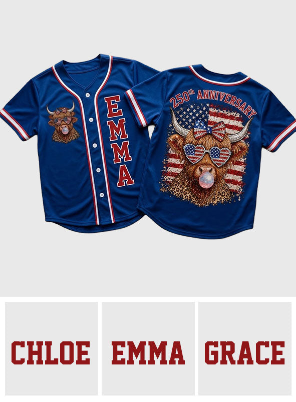 Patriotic Highland Cow - Personalized Highland Cow Baseball Jersey