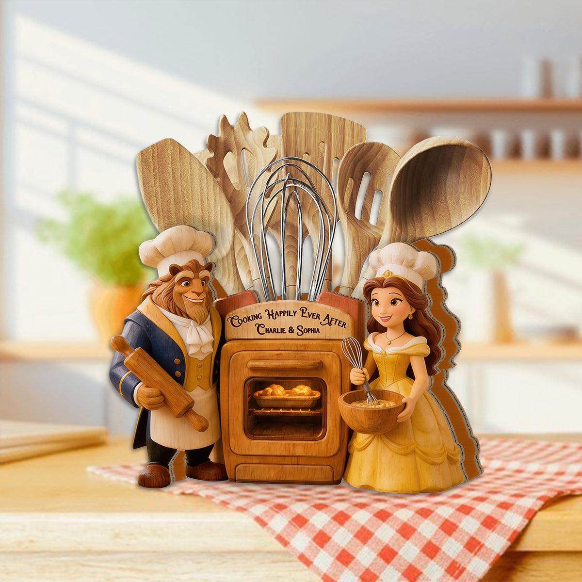 Cooking Happily Ever After - Personalized Beauty And The Beast Wooden Desk Organizer