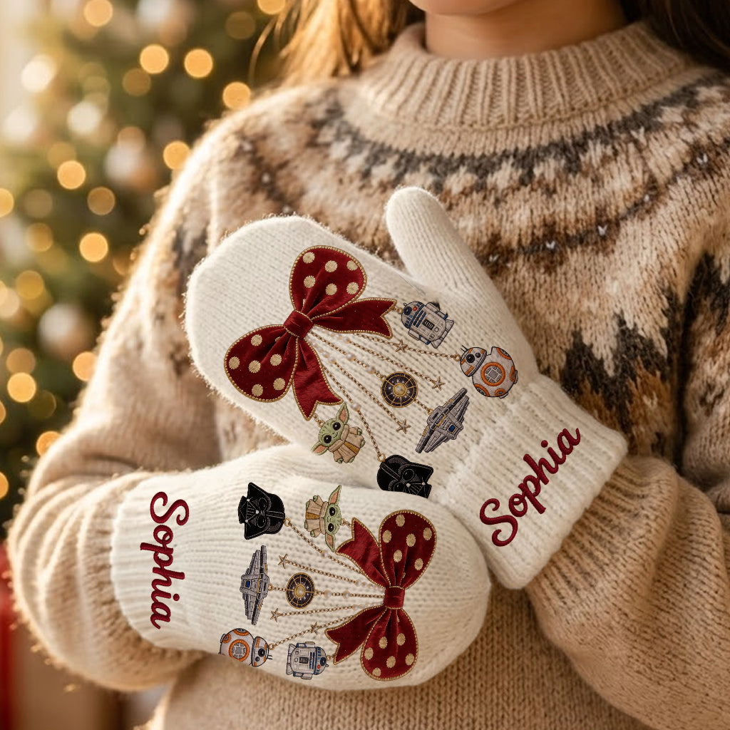 Merry Christmas - Personalized The Force Knitted Mittens