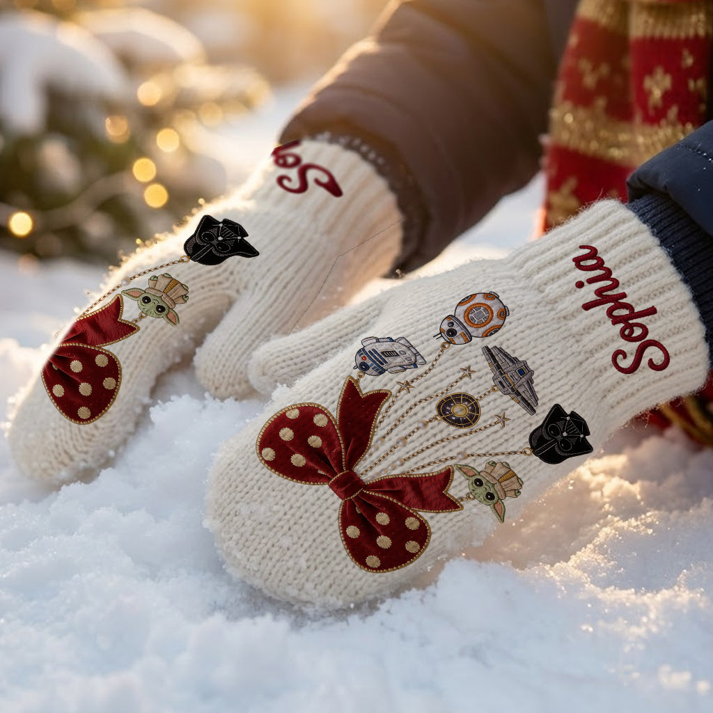 Merry Christmas - Personalized The Force Knitted Mittens