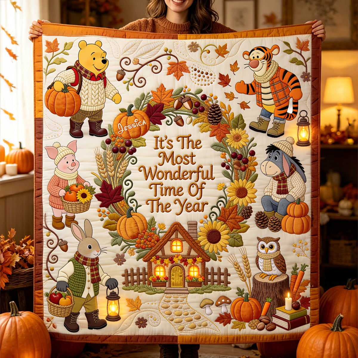 It's The Most Beautiful Time Of The Year - Personalized Yellow Bear Blanket