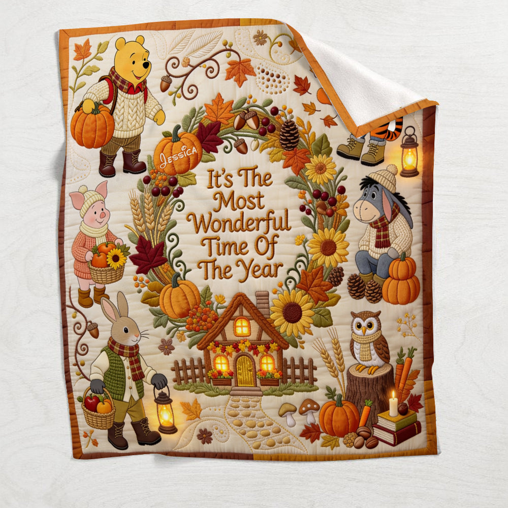It's The Most Beautiful Time Of The Year - Personalized Yellow Bear Blanket